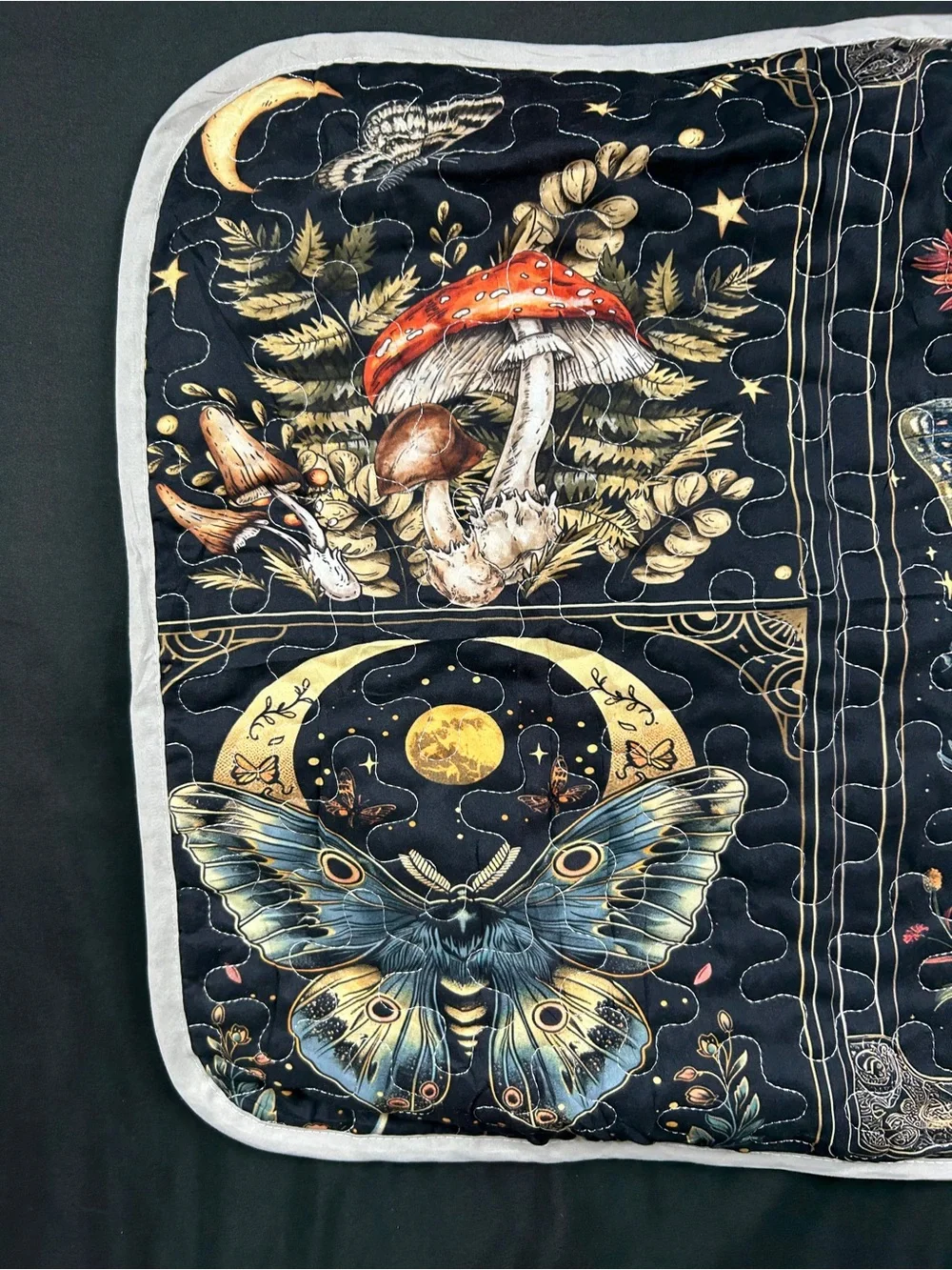 Moth Mushroom Celestial King Pillow Sham Quilted Whimsigoth Gothic